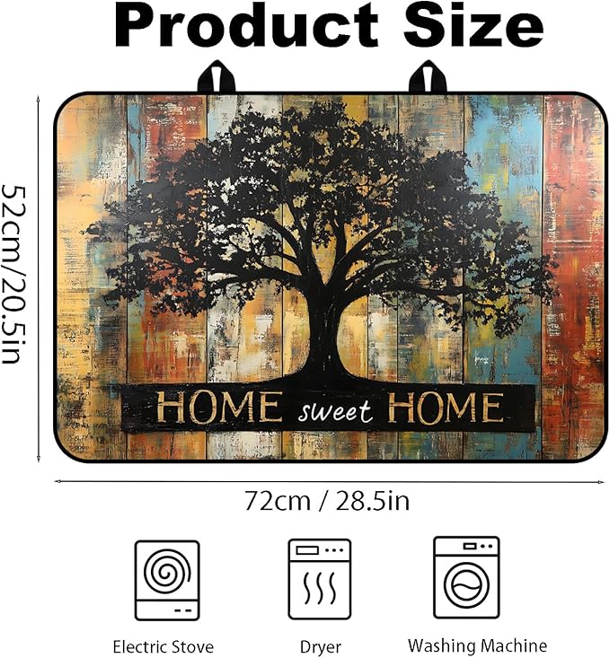 Stove Top Cover for Electric Stove, Vintage Farmhouse Style Glass Cooktop Protector, Multi-functional Kitchen Counter & Washer Top Cover