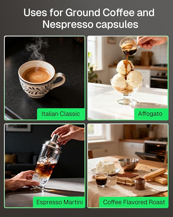 HBN 3-in-1 for Nespresso Capsule & K-Cup Pods & Ground Coffee Multi Coffee Maker Single Serve, 19Bar Programmable One-Touch Brewing Espresso Machine, 20oz Removable Water Tank, 1450W Fast Heat