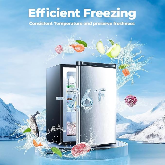 Electactic 3.0 Cu.ft Small Freezer, Mini Upright Freezer with 7 Adjustable Thermostat, Removable Shelves, Reversible Single Door, for Bedroom/Home/Dorms/Apartment (Silver)