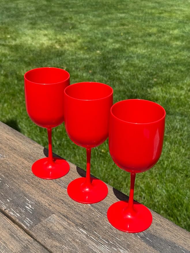 FOX & GRAPES Plastic Stemmed Wine Glasses | Unbreakable/Shatterproof, Reusable, Food Safe, Dishwasher Safe, For Birthday and Party, 16oz (Red, Set of 12)