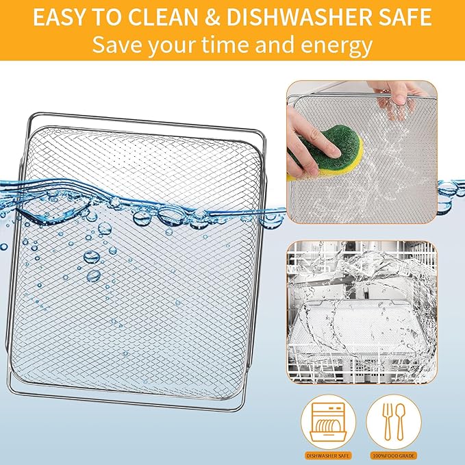GCQ Air Fryer Accessories for Emeril Lagasse Dual Zone 360 Air Fryer Oven 25 QT Extra Large, 14.1" x 11.8" Replacement Parts Non-Stick Mesh Basket Air Fryer Steel Basket Wire Rack, Dishwasher Safe