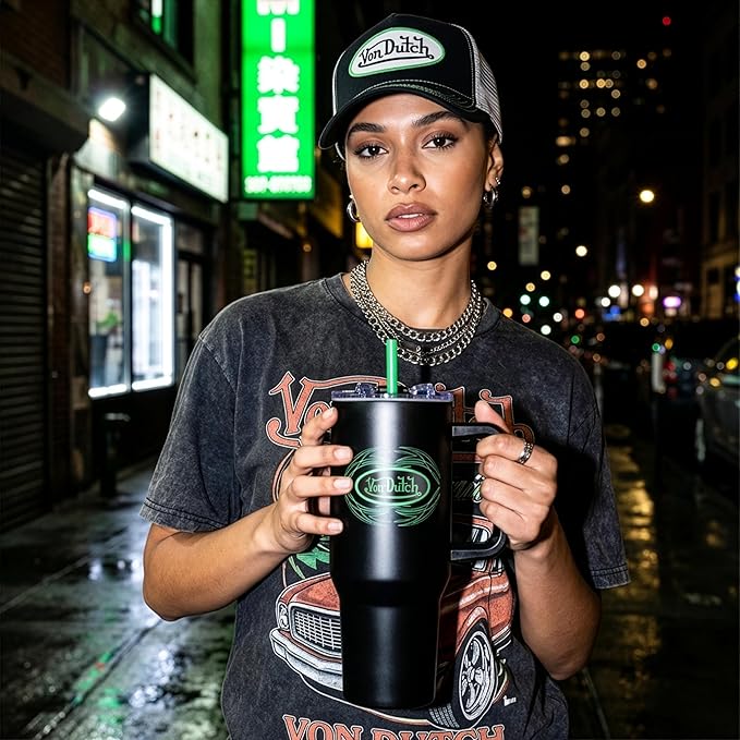 Von Dutch Venom Stripe 40oz Double Walled Insulated Food Grade Stainless Steel Tumbler, BPA Free - 24 Hours Cold / 10 Hours Hot