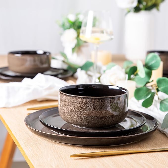 LERATIO Ceramic Dinnerware Sets for 8,Plates and Bowls Sets,Reactive Glaze Dishes Set,Highly Chip and Crack Resistant | Dishwasher & Microwave & Oven Safe Dishes set,Service for 8-Coffee (24pc)