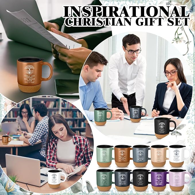 Jingmore 10 Pcs Christian Gift Bulk Religious Mugs with Bible Verse Coffee Cup 15oz for Teacher Nurse Women Men Church Member Employee Mom Dad Clergy Pastor(Spanish Tree of Life)