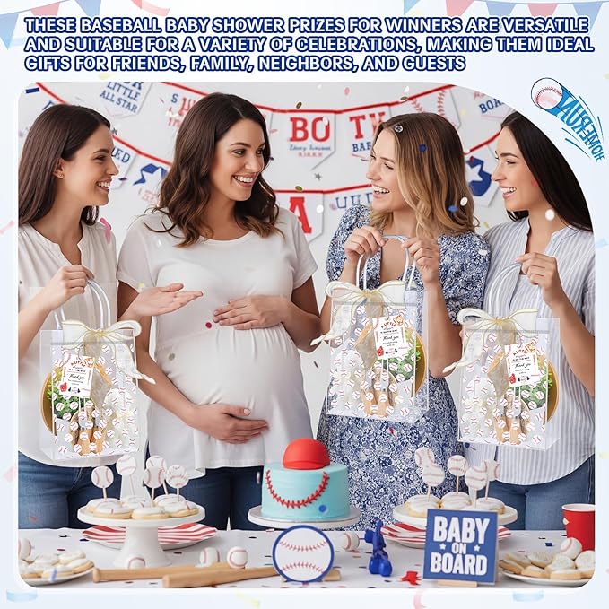 Honeydak 49 Pcs Baseball Baby Shower Prizes for Game Players 6 Sets Cheese Board Fork Knives Coasters Towel Potted Plant Thanks Card Gift Bag for a Little Slugger is on the Way Baby Shower Favors