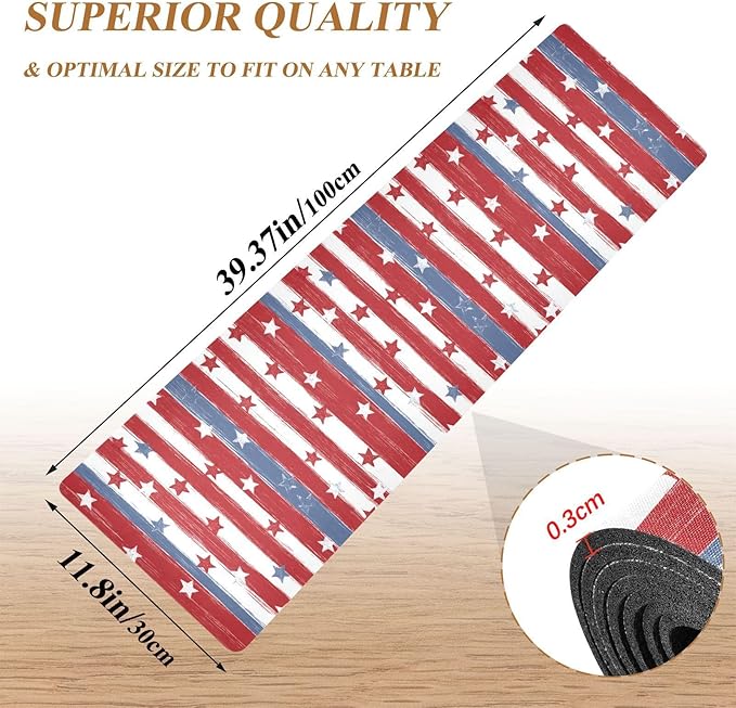 2-in-1 Table Runner Trivet for Hot Dishes Heat Resistant Hot Plate Mat Pad 39x12 Inch Waterproof Table Protector Trivets for Countertop Decorative Red and Blue Stars Independence Day
