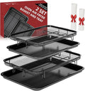 Air Fryer Basket for Oven,2 Set Stainless Steel Air Fryer Basket and Tray Set with 60 Sheets Parchment Papers,THORSES Non-Stick Air Fryer Pan and Crisper Tray-Black Large14.88"×10.98"Medium13.4"×9.6"