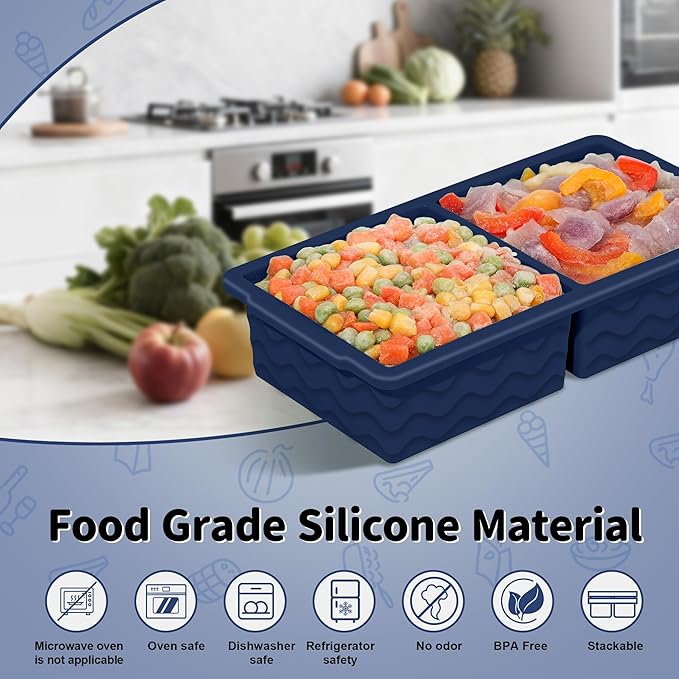 3-Pack Silicone Freezer Trays with Lid,2 Large 2-Cup(500ml)&4 Medium 1-Cup(125ml)&6 Small 1/2-Cup(75ml) Soup Freezer Container Molds,Ice Cube Tray For Meal Prep&Freezing Soup,Stews,Sauces