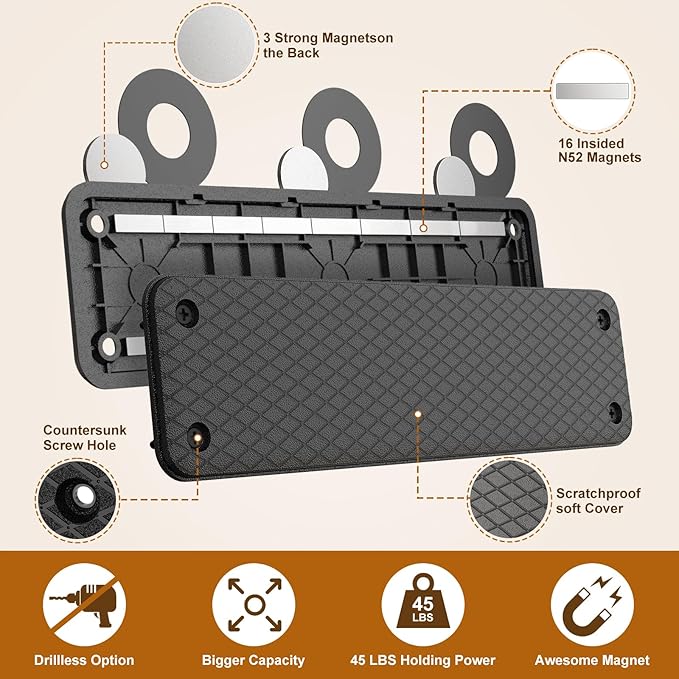 Magnetic Ammunition Holder，Double Sided Gun Magnet for Gun Magazines, Knives, Organize Mount in Gun Safe, Cabinet, Wall, Door, Ammo Storage Accessories for Handgun, Pistol and Rifle Mags