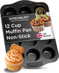 Wrenbury Nonstick Muffin Pan 12 Cup – Deep Cupcake Yorkshire Pudding Tin, PTFE & PFOA Free Carbon Steel, Warp Resistant Baking Tray for Even Bakes