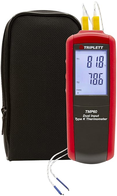 Triplett TMP60 Dual Input Type K/J Thermometer with Certificate of Traceability to NIST