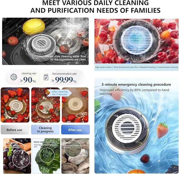 Fully Automatic Fruit and Vegetable Cleaning Machine, Titanium Cleaning electrolytic Purifier, Fresh Agricultural Product Water Dispenser, 2000mAh Abs Portable Vegetable Cleaning Device