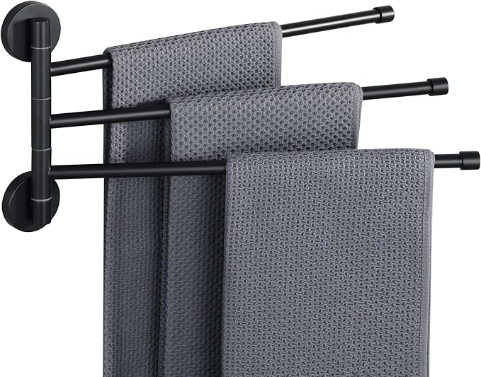 Alise Swivel Towel Rack,Folding 3 Arms Hand Towel Bars Towel Hanger for Bathroom,Wall Mount Drying Racks for Laundry,SUS304 Stainless Steel Swing Out Towel Holder Storage Space Saving,Matte Black