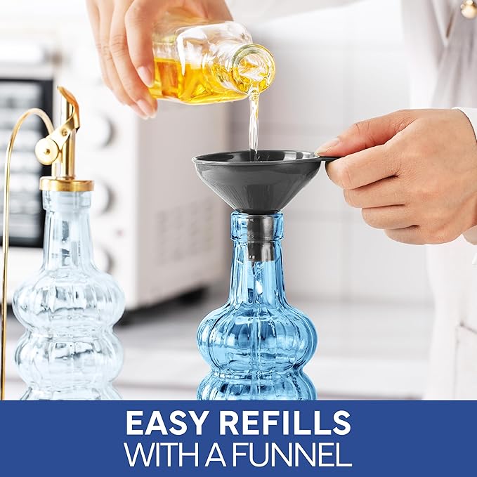 COOK WITH COLOR Glass Olive Oil Bottle Dispenser - 2 Pack- 17oz Oil and Vinegar Cruet - Olive Oil Carafe Decanter for Kitchen, Elegant Waves, Blue