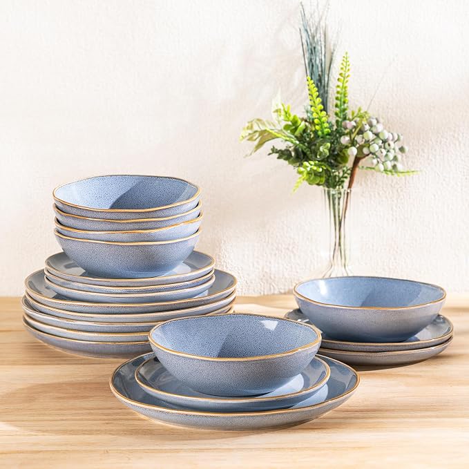 AmorArc Ceramic Dinnerware Sets,Handmade Reactive Glaze Stoneware Plates and Bowls Sets,Highly Scratch Resistant | Dishwasher & Microwave Safe Dishes Set,Service for 4 (12pc)