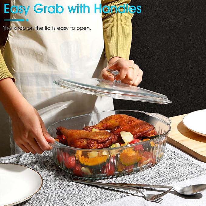NUTRIUPS 3L Borosilicate Glass Oval Casserole Dish and Lid for Oven