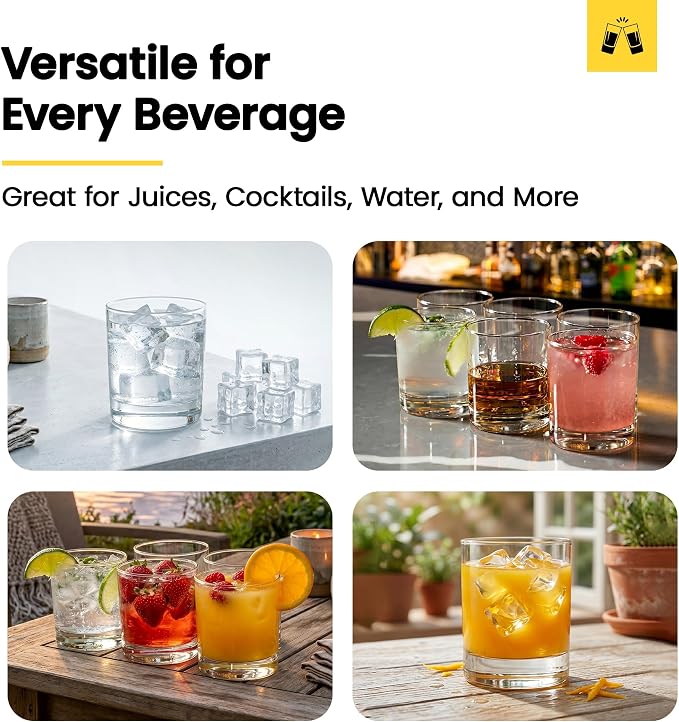 LEMONSODA Lowball Marino Rocks Glass, Classic Bar Glassware for Mojito, Whiskey, Cocktail, Mocktails and Drinking Water Tumbler - 10oz (Set of 24)