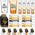 Domensi 50 Sets 70th Birthday Party for Guests Bulk Include Cheers to 70 Short Glasses Beer Bottle Opener Keychains Thank You Cards with Gift Bags and Ropes for Birthday Party Gifts