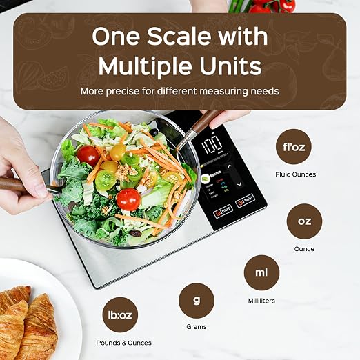 Smart Nutrition Food Scale with App, Color TFT Display for Calorie & Macro Tracking, Tracks 24 Nutrients, 1g/0.1oz Precision, 11lb/5kg Digital Kitchen Scale for Weight Loss, Keto & Meal Prep