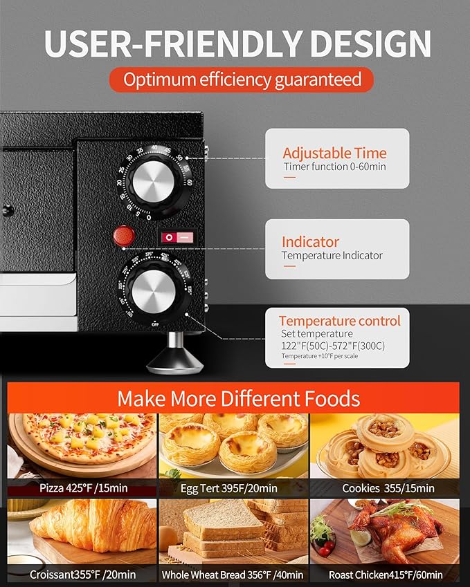Electric Pizza Oven Indoor Countertop Pizza Oven Commercial Pizza Maker Machine for Home with Timer Stainless Steel Pizza Cooker, Suitable for Both Commercial and Home Use (Black1)