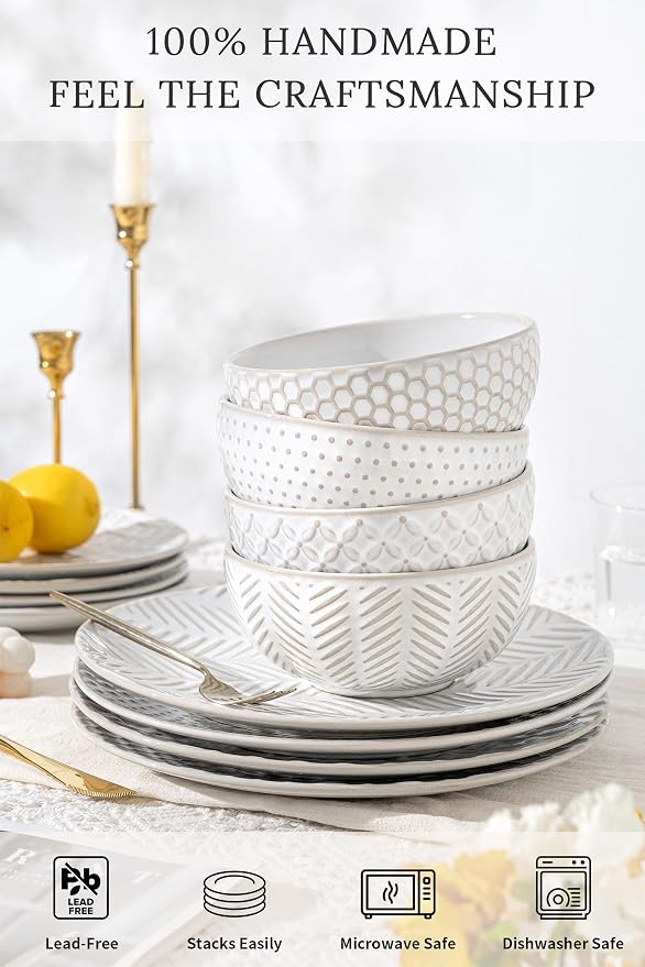 FOBENTA 24-Piece Ceramic Dinnerware Set with Mugs,Complete Plates and Bowls Set for 6,Stylish Dish Set with Coffee Cups for Hosting, Families, & Gift Giving