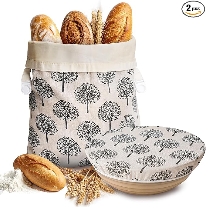 Beeswax Bread Bag & Dough Proofing Bowl Cover Set, Reusable Sourdough Bread Storage Bags, Freezer Safe Bakery Essentials for Homemade Bread