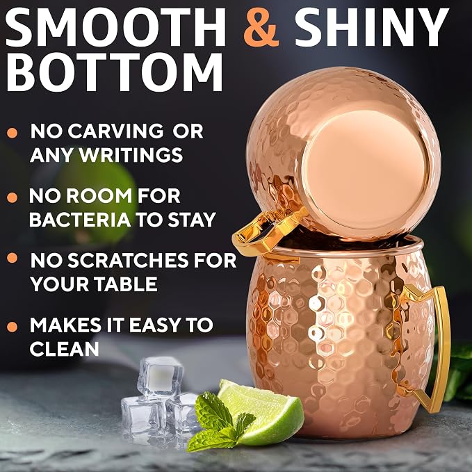 Benicci Moscow Mule Copper Mugs - Set of 4-100% HANDCRAFTED - Food Safe Pure Solid Copper Mugs - 16 oz Christmas Gift Set with Premium Quality Cocktail Straws and Jigger!