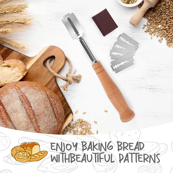 DOYOLLA Proofing Baskets for Sourdough Bread Making, Dough Proofing Bowls Kit with Cloth Liner + Scoring Lame + Scraper for Professional & Home Sourdough Bakers (Round,8.5 inch,Set of 2) | Handmade Rattan