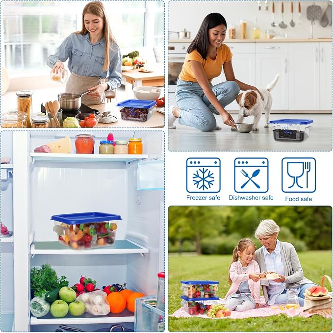 Lallisa 8 Pcs 2 Quart Food Storage Containers with Lids Clear Square Polycarbonate Marinating Container Dough Bucket with Lid(Blue)