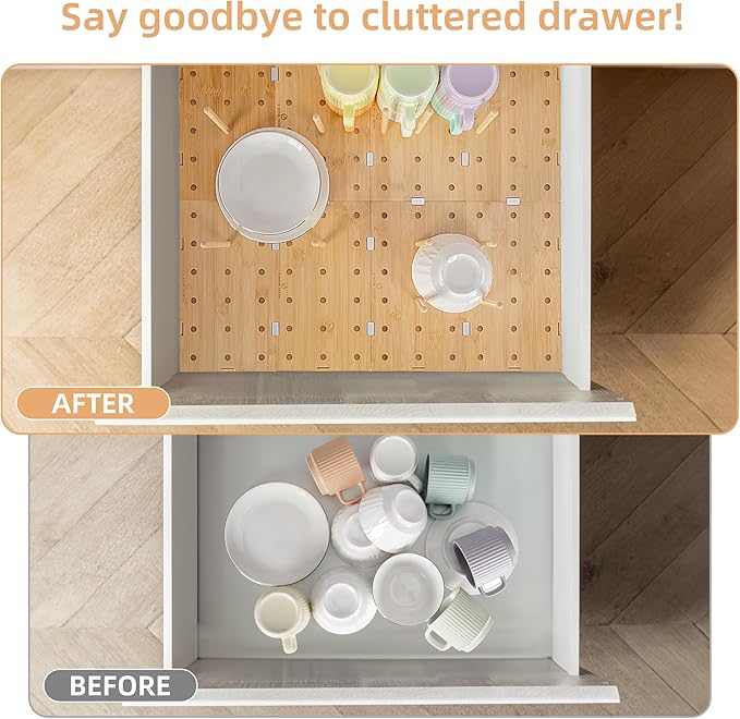 Peg Board Drawer Organizer for Kitchen (30 * 21 inch) | Kitchen Drawer Organizers for Dishes Plates Bowls Condiment Spice | Pegboard Organizer for Cabinet RV Storage
