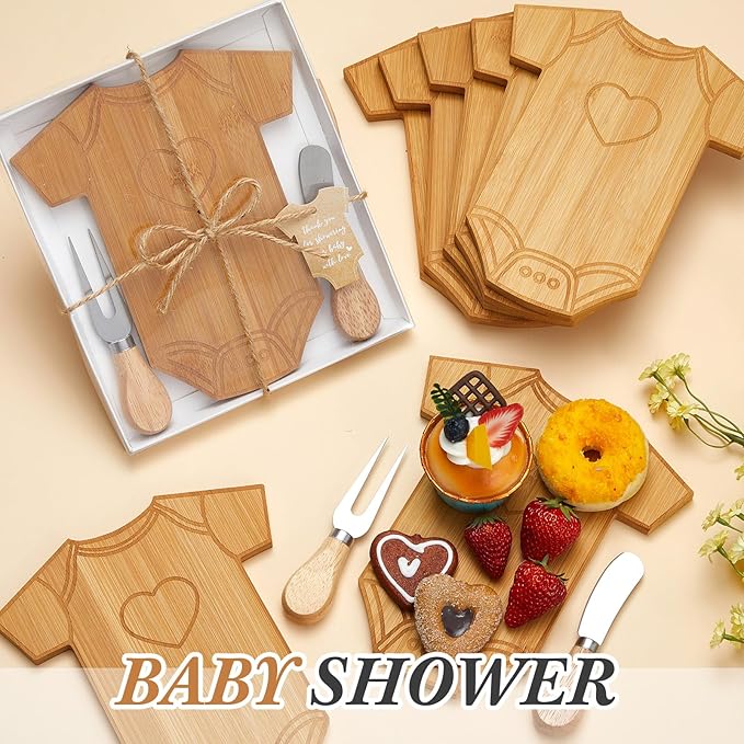 Ziliny 12 Set Baby Shower Gifts for Guest Prizes Clothing Shaped Mini Charcuterie Board Small Cheese Cutting Board Set with Knives Forks Baby Shower Party Favor Thank You Return Gifts (Bamboo Color)