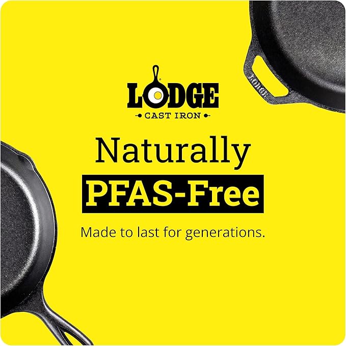 Lodge Seasoned Cast Iron Skillet - PFAS-Free, Non-Toxic Cookware - Use with an Oven, Stove, Grill, or Campfire - Naturally Non-Stick & Oven Safe - 9 Inches
