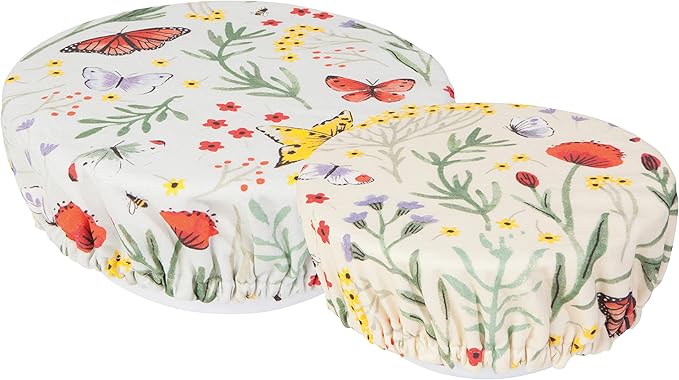 Now Designs Morning Meadow Save It Reusable Cotton Bowl Covers 7.5 and 9.25 inch, Set of 2