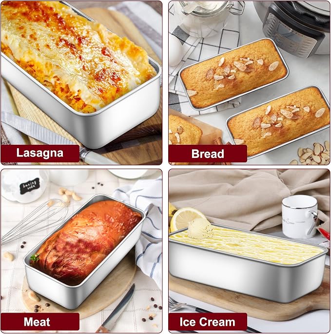 LIANYU 8 Pack Large 12x5 Inch Loaf Pans, Stainless Steel Bread Pans Set for Baking Sourdough Bread, Meatloaf, Cake, Brownies, Durable & Non Toxic Metal Bakeware, Dishwasher Safe