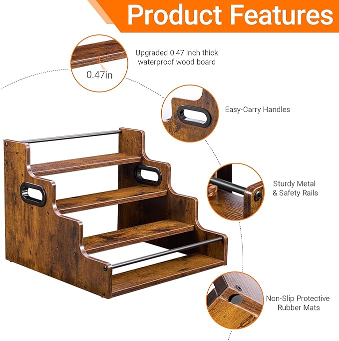 YQBRAO 2 Pack 4-Tier Liquor Bottle Display Shelf, 16-Inch Wooden Bar Shelves for Liquor Bottles, Countertop Whiskey Shelf and Bourbon Shelf Organizer for Home Bar, Kitchen (Rustic Brown)