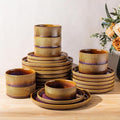 TheTerra Ceramic Dinnerware Sets for 8, 24 Pieces Porcelain Lightweight Plates and Bowls Sets, Scratch Resistant Dish Set, Oven & Microwave & Dishwasher Safe, Amber Amethyst