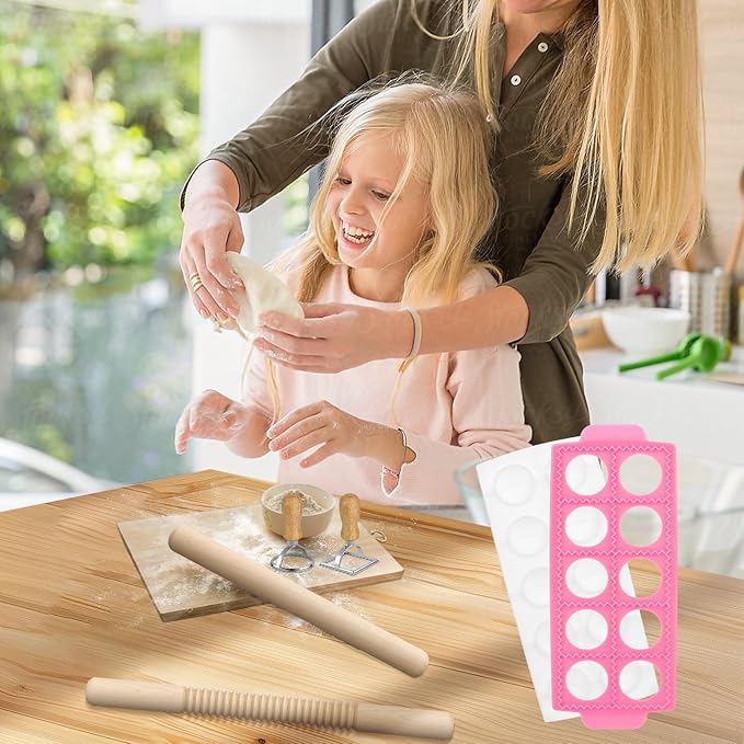 7PCS Pasta Maker Tool Set, Ravioli Mold Set, Ravioli Maker with Roller Wheel, Ravioli Cutter Set with Wooden Handle, Pasta Making Kit for Ravioli Press Mold Pasta Making Kit Accessories for Home (7)