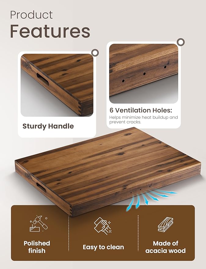 TIDITA Stove Top Covers for Electric Stove 30”x22” (Outer) / 28.9”x20.8” (Inner) - Acacia Wood Noodle Board Gas Stovetop - Stove Top Covers for Gas Burners, Sink Cover For Counter Space (Walnut color)