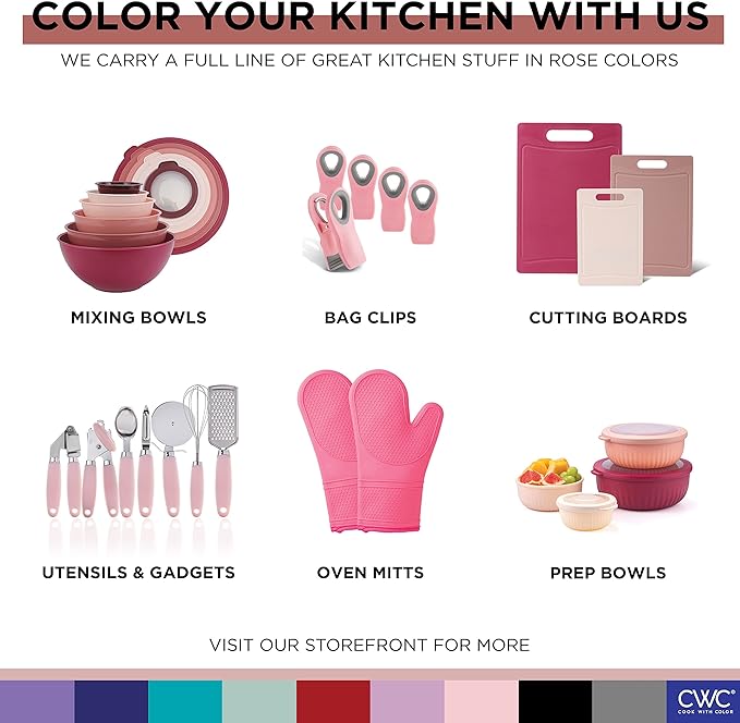 COOK WITH COLOR Prep Bowls with Lids- Wide and Deep Nesting Plastic Small Mixing Bowl Set with Lids, 12 Piece Set - Wide Bowls, Rose
