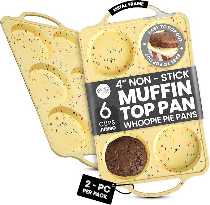 Jumbo Top Silicone Muffin Pans for Baking- 2 PACK Silicone Jumbo Muffin Pan 6 Cup -Baking Cupcake Pans, Make Perfect Muffin Top Pans Non Stick, Drop Cookies or Whoopie Pie Shells - CONFETTI