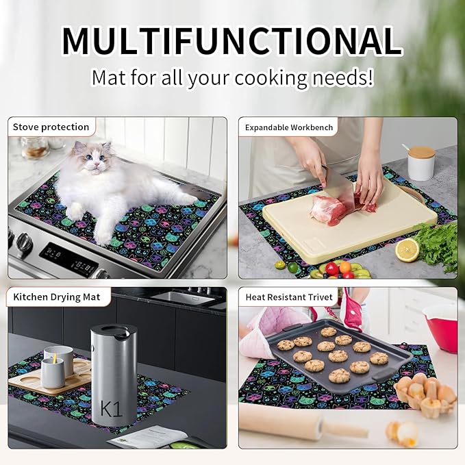 Decorative Electric Stove Top Covers, Heat Resistant Silicone Stove Cover Mat, Stove Top Protectors for Electric Flat Glass Stoves, Adds Extra Counter Space for Small Kitchens and Apartments