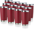 DOMICARE 20oz Stainless Steel Tumbler Bulk with Lid, Double Wall Vacuum Insulated Travel Mug, Powder Coated Coffee Cup, Powder Red, 12 Pack