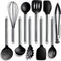 COOK WITH COLOR Silicone Cooking Utensils, Kitchen Utensil Set, Easy to Clean Silicone Kitchen Utensils, Cooking Utensils for Nonstick Cookware, Kitchen Gadgets Set, 10 Pieces, Black