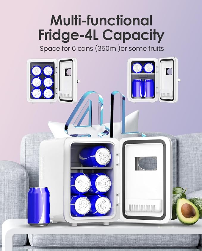 CUTIEWORLD Skincare Fridge - 4L Makeup Fridge for Refrigerating Makeup, Skincare and Food, Mini Fridge for Bedroom, Office and Car, Cooler and Warmer, Beverage Cooler, Pearly White