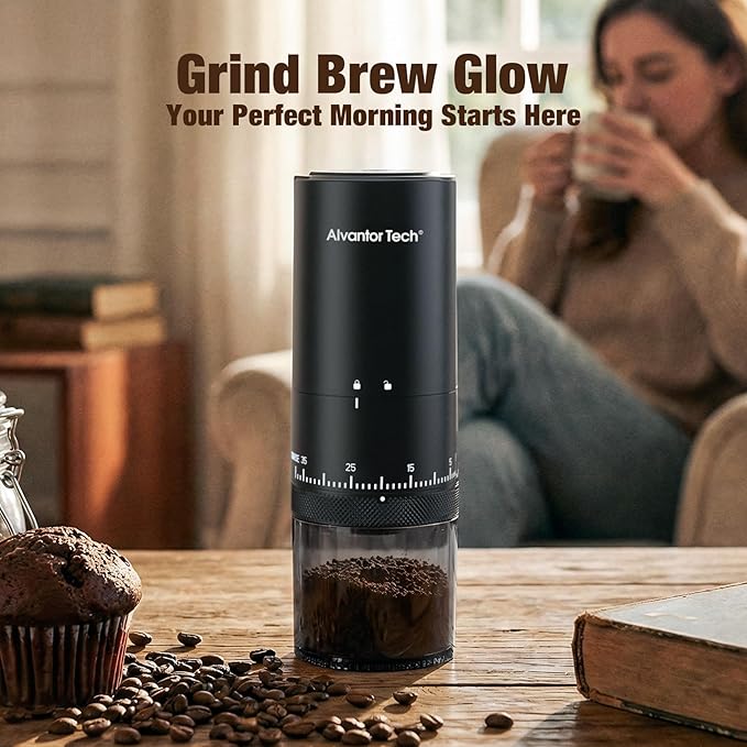 Portable Electric Burr Coffee Grinder, Cordless Rechargeable Coffee Grinder with Ceramic Conical Burr - Ultra Quiet <65dB, 38 Adjustable Settings, USB-C Travel Coffee Grinder for Camping Office Home