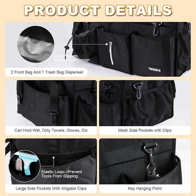 Large Cleaning Caddy For Cleaning Supplies,Cleaning Bag With Waist Belt & Shoulder Straps, Detachable Divider,Cleaning Supply Caddy For Housekeepers & Cleaners