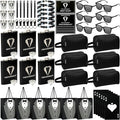 Set 6 Groomsmen Proposal Gifts - Groomsmen Gift Boxes with Leather Bag，Tuxedo Flask, Funnel，Shot Glasse，Poker Card Bottle Openers, Sunglasses, Pen，Bracelet, Card & Gift Bags for Wedding Party （Black）