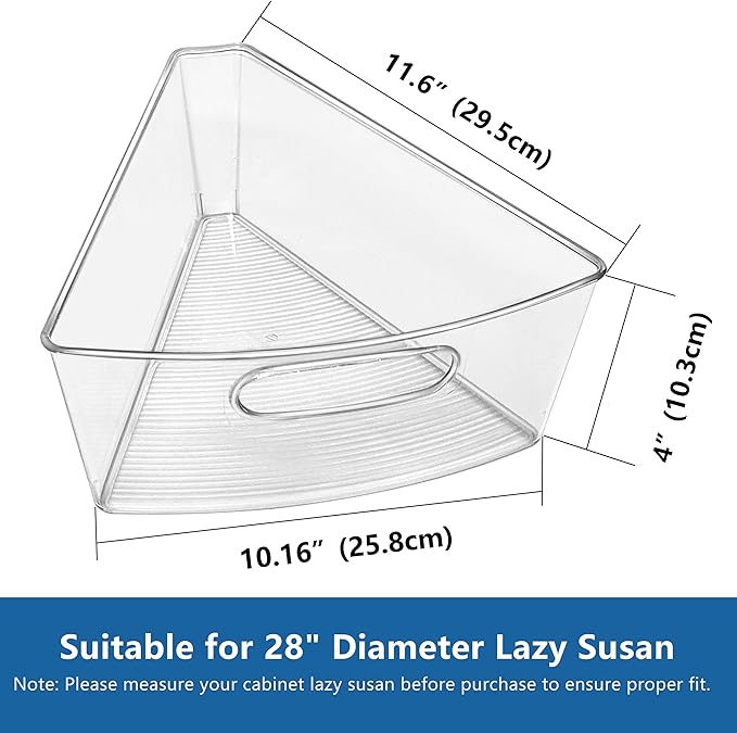 JOWBOOW Lazy Susan Organizer Bins for 28"-29" Diameter Corner Cabinet Lazy Susan, 6 Pack, Clear Plastic Cabinet and Pantry Storage Bin, 1/8 Wedge-Food Safe, BPA Free