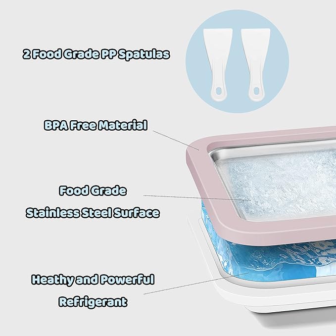 JoyMech Ice Cream Roll Maker Rolled Ice Cream Machine, Sweet Spot Pan, Instant Cold Plate, Ideal for Making Rolled Ice Cream Soft Serve Slushies Frozen Yogurt Sorbet and Gelato (Light Pink)