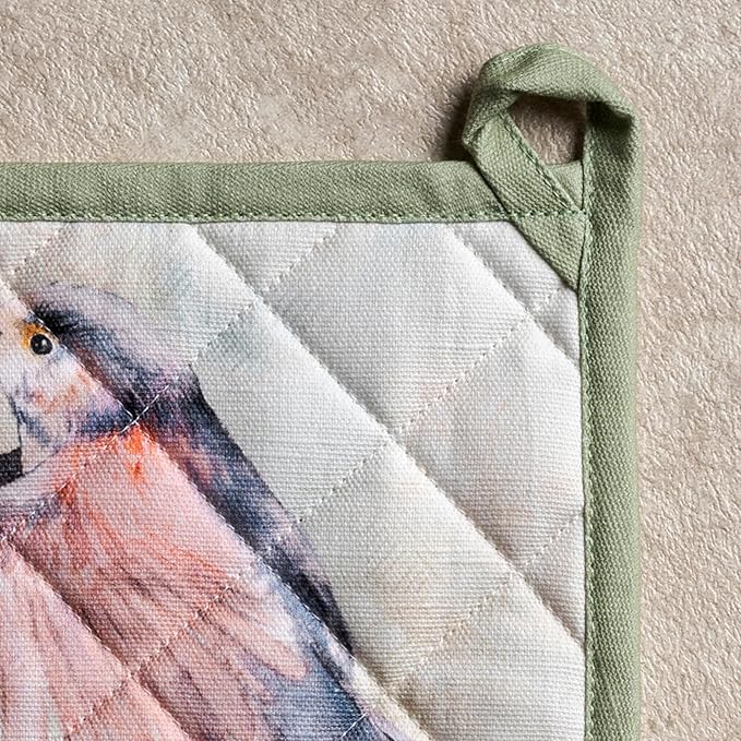 Maison d' Hermine Pot Holders 100% Cotton Heat Resistant Potholders 8" x 8" Hot Pads with Loop BBQ Cooking Baking Gifts for Mothers Day Handling Hot Pans Spring/Summer (Pack of 1, Flying Birds)